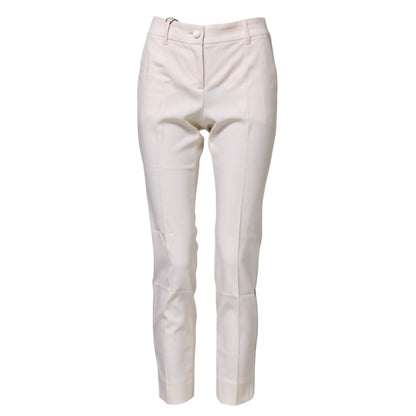 Dolce & Gabbana 9 To 5 Women's Tapered Leg High Rise Virgin Wool Jeans - White