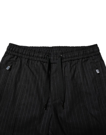 Dolce & Gabbana Black Striped Wool Men Jogger Pants