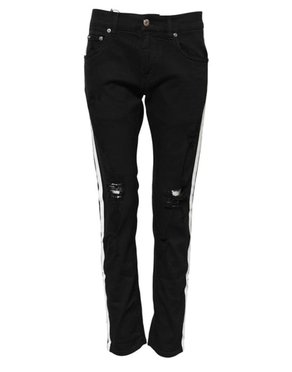 Dolce & Gabbana Men's Skinny Regular Fit Denim Cotton & Polyurethane Jeans - Black White