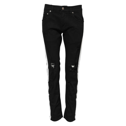 Dolce & Gabbana Men's Skinny Regular Fit Denim Cotton & Polyurethane Jeans - Black White