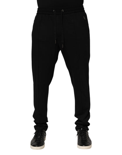Dolce & Gabbana Black Viscose Skinny Logo Men Jogger Pants