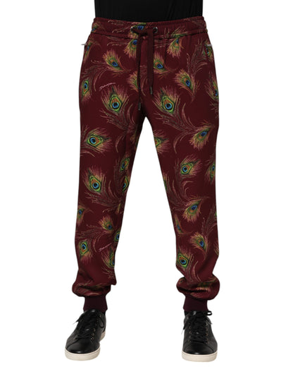 Dolce & Gabbana Men's Regular Fit Stretch Polyester Joggers - Burgundy Print