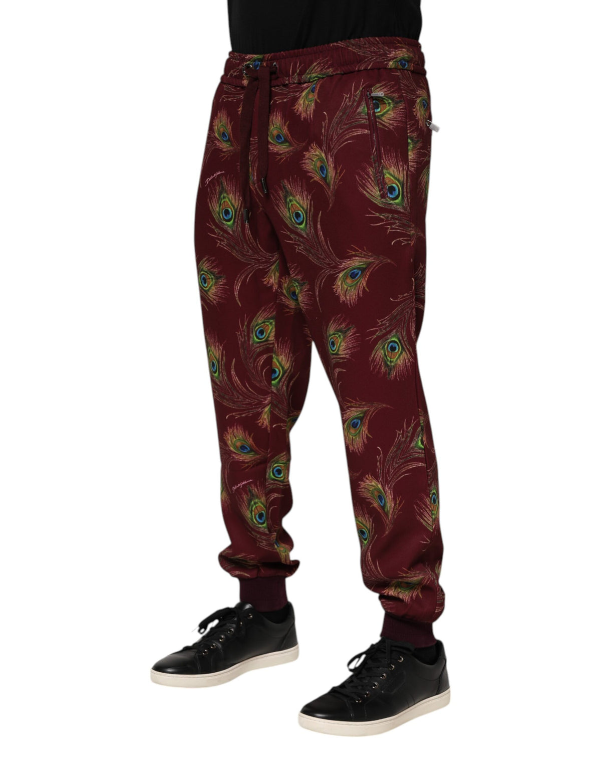 Dolce & Gabbana Men's Regular Fit Stretch Polyester Joggers - Burgundy Print