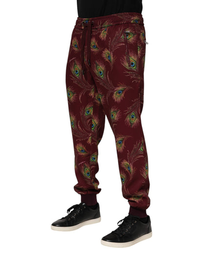 Dolce & Gabbana Men's Regular Fit Stretch Polyester Joggers - Burgundy Print