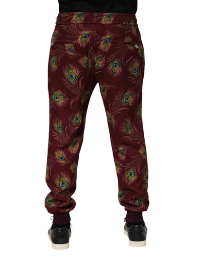 Dolce & Gabbana Men's Regular Fit Stretch Polyester Joggers - Burgundy Print