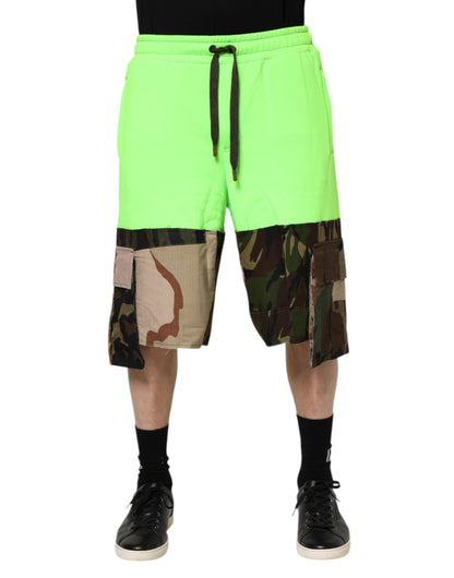 Dolce & Gabbana Men's Relaxed Fit Regular Cotton Bermuda Shorts - Green Patchwork