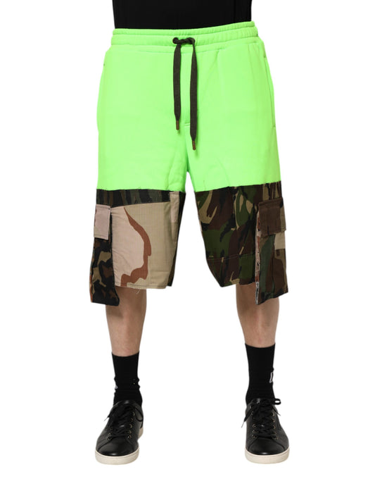 Dolce & Gabbana Men's Relaxed Fit Regular Cotton Bermuda Shorts - Green Patchwork
