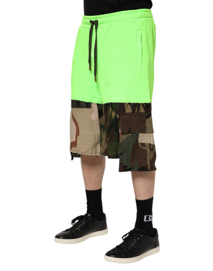 Dolce & Gabbana Men's Relaxed Fit Regular Cotton Bermuda Shorts - Green Patchwork