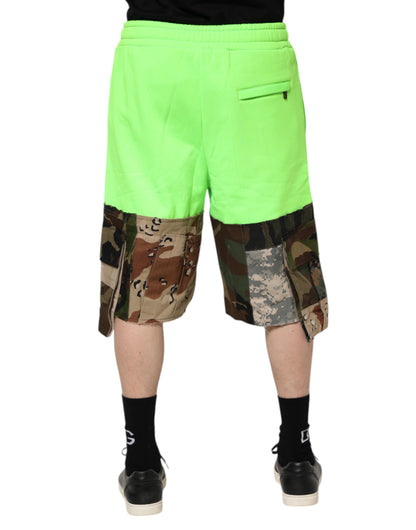 Dolce & Gabbana Men's Relaxed Fit Regular Cotton Bermuda Shorts - Green Patchwork