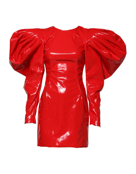 Dolce & Gabbana Women's Round Neck Polyester Silk Polyamide & Patent Leather Mini Dress - Red