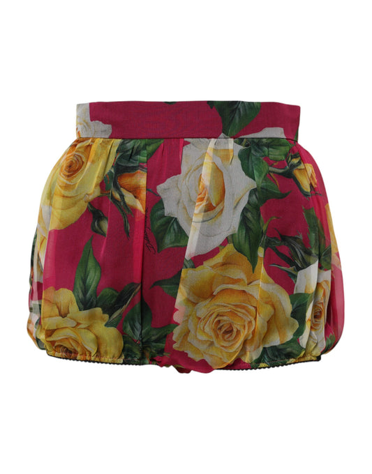 Dolce & Gabbana Women's High Rise Silk Shorts - Pink Red Floral Print