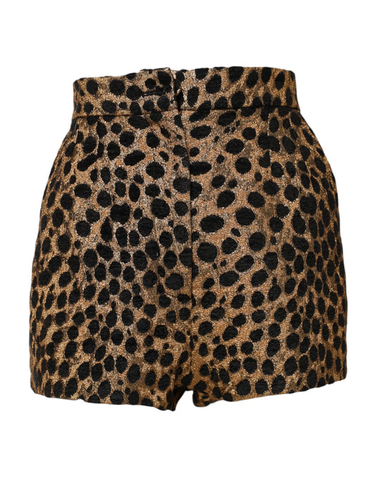 Dolce & Gabbana Women's High Rise Polyester & Film Fiber Shorts - Brown Leopard Print Print