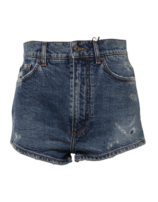 Dolce & Gabbana Women's High Rise Stretch Denim Cotton Shorts - Blue