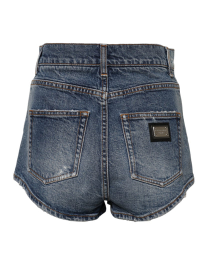 Dolce & Gabbana Women's High Rise Stretch Denim Cotton Shorts - Blue