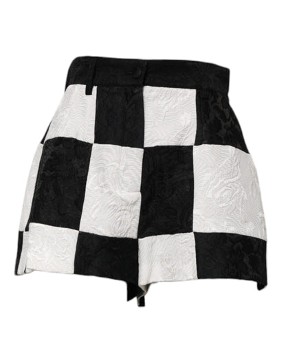 Dolce & Gabbana Women's High Rise Silk Cotton Polyester & Wool Shorts - Black White Floral