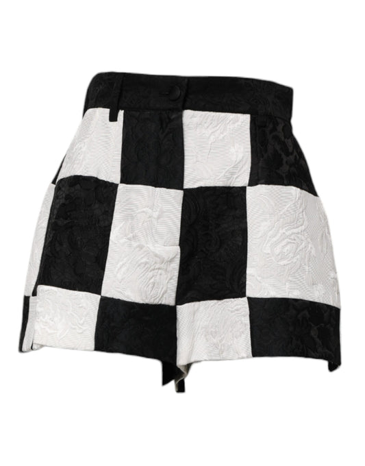 Dolce & Gabbana Women's High Rise Silk Cotton Polyester & Wool Shorts - Black White Floral