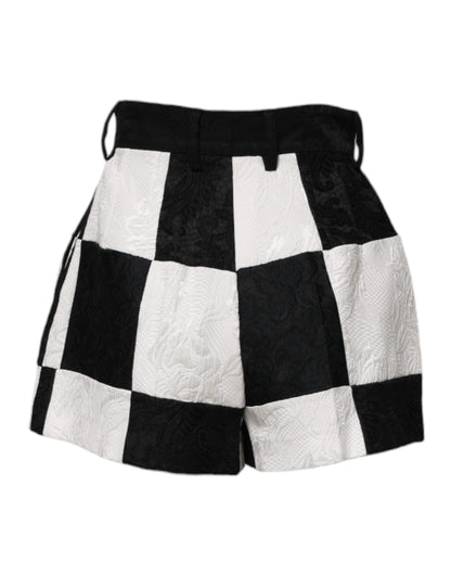 Dolce & Gabbana Women's High Rise Silk Cotton Polyester & Wool Shorts - Black White Floral