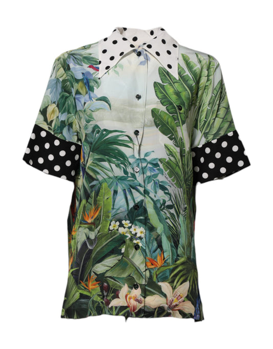 Dolce & Gabbana Women's Wide Short-Sleeve Silk Blouse - Multicolor Print
