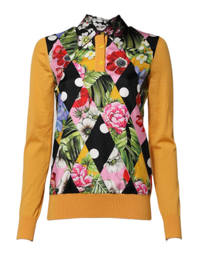 Dolce & Gabbana Women's Long-Sleeve Cashmere Nylon & Silk Polo Shirt - Multicolor Floral Print
