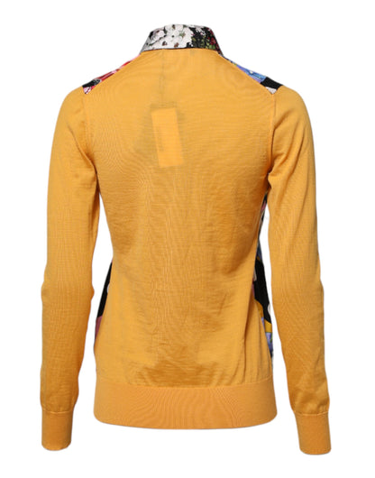 Dolce & Gabbana Women's Long-Sleeve Cashmere Nylon & Silk Polo Shirt - Multicolor Floral Print