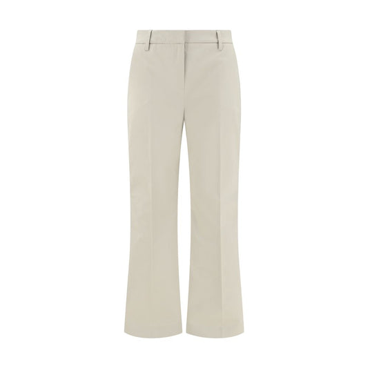 Trousers by True Royal for women in stretch cotton beige & patterned presents a smart silhouette, meticulously detailed with a smart flared & regular-fit, a smart long, and a smart .