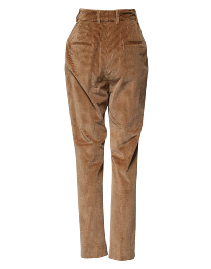 Dolce & Gabbana Women's Tapered Leg High Rise Stretch Cotton Corduroy Jeans - Brown