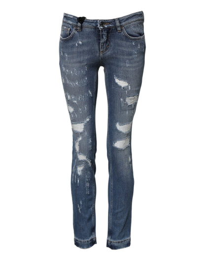Dolce & Gabbana Women's Skinny High Rise Stretch Denim Cotton Jeans - Blue
