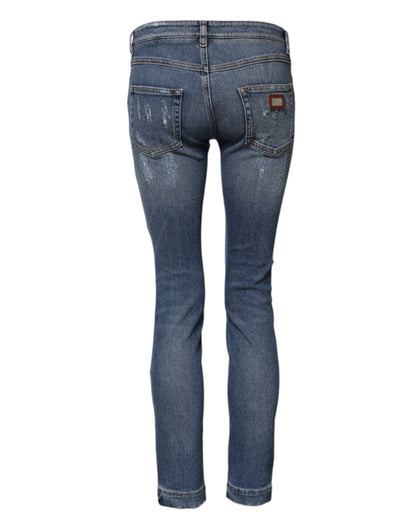Dolce & Gabbana Women's Skinny High Rise Stretch Denim Cotton Jeans - Blue