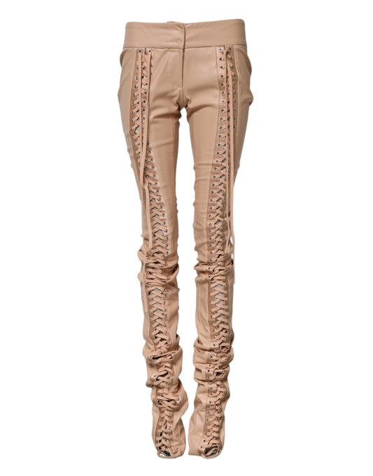 Dolce & Gabbana Women's Skinny Mid High Rise Lace Polyester & Polyurethane Jeans - Beige