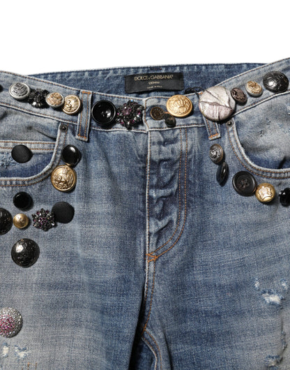 Dolce & Gabbana Women's Skinny Mid Rise Denim Cotton Jeans - Blue