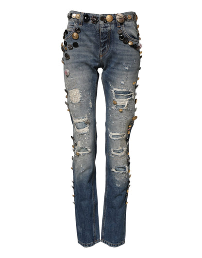 Dolce & Gabbana Women's Skinny Mid Rise Denim Cotton Jeans - Blue