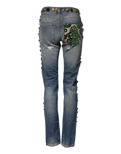 Dolce & Gabbana Women's Skinny Mid Rise Denim Cotton Jeans - Blue
