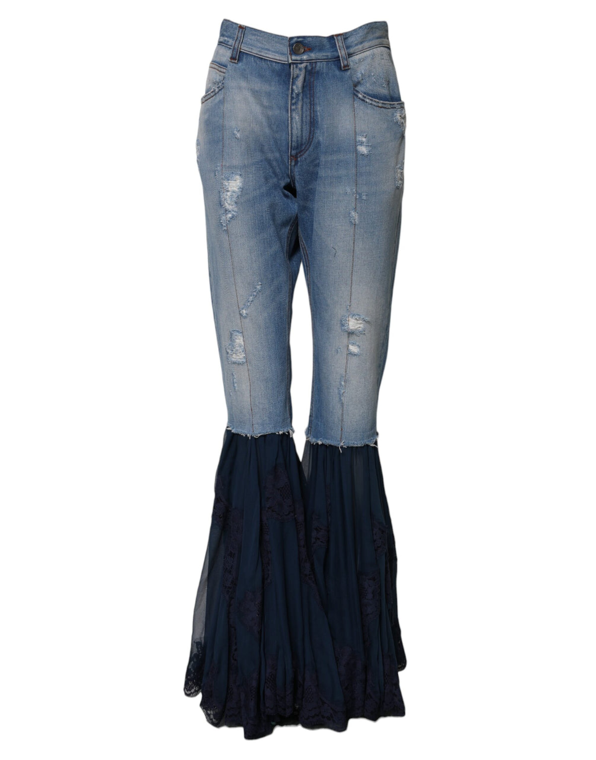 Dolce & Gabbana Women's Flared High Rise Cotton Denim Nylon & Viscose Jeans - Blue