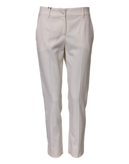Dolce & Gabbana 9 To 5 Women's Tapered Leg Mid Rise Virgin Wool Jeans - White