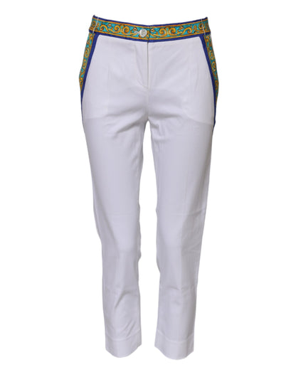 Dolce & Gabbana White Cotton Mid Waist Tapered Trouser Pants