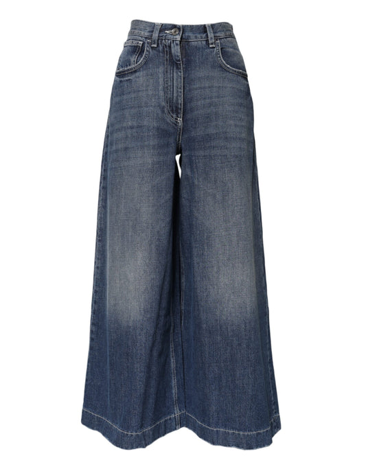Dolce & Gabbana Women's Wide High Rise Denim Cotton Jeans - Blue