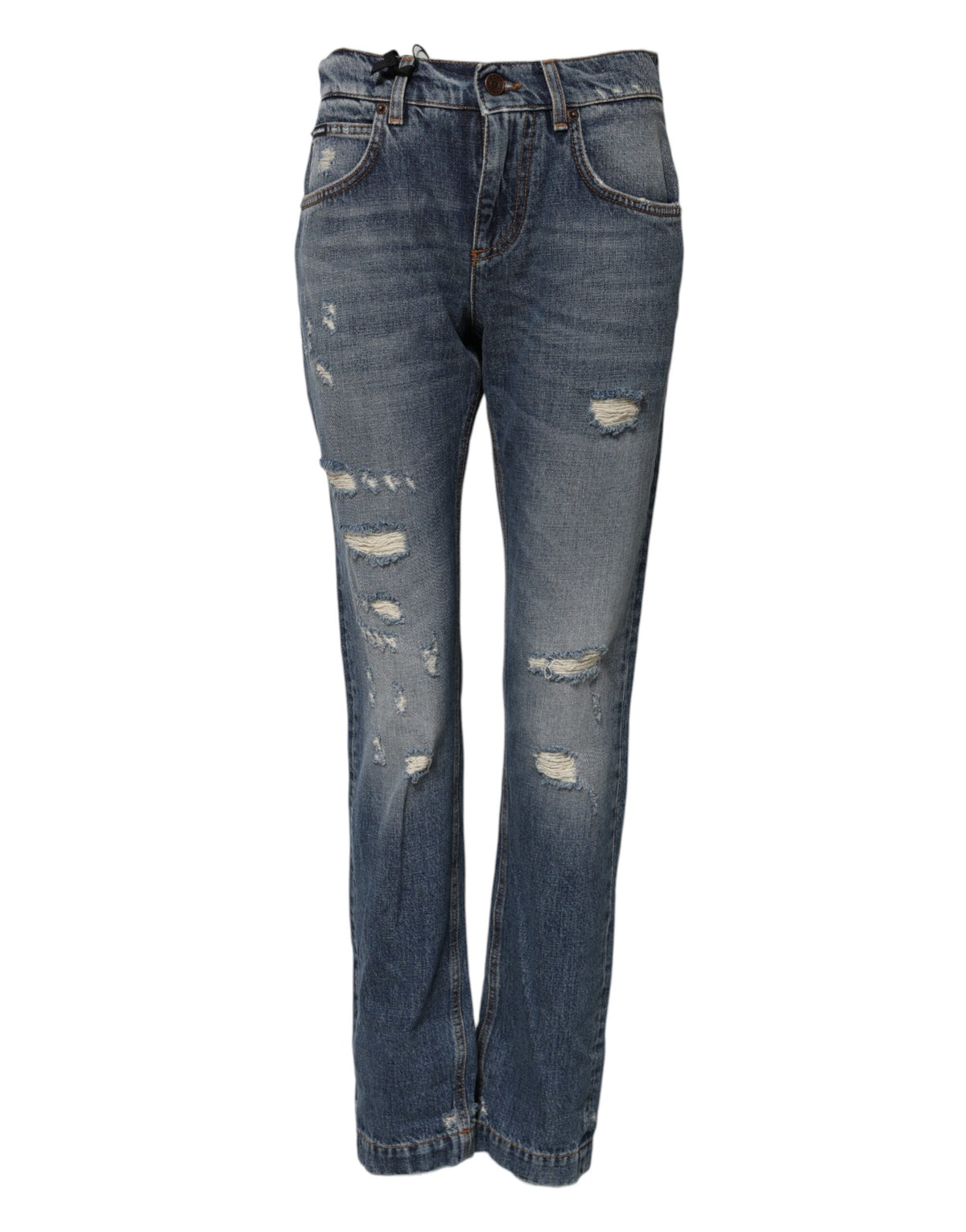 Dolce & Gabbana Heart Women's Straight Mid Rise Cotton Denim & Rhinestone Jeans - Blue