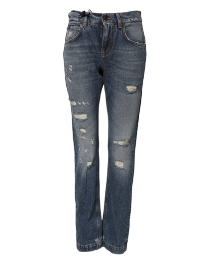 Dolce & Gabbana Heart Women's Straight Mid Rise Cotton Denim & Rhinestone Jeans - Blue