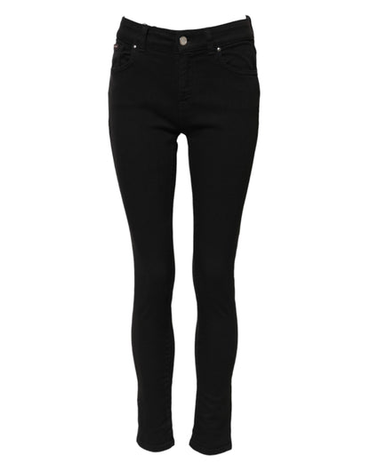 Dolce & Gabbana Black Cotton Logo Skinny MidWaist Denim Jeans