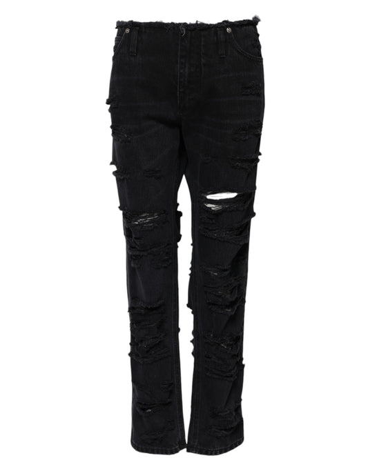 Dolce & Gabbana Women's Straight Mid Rise Denim Cotton Jeans - Black