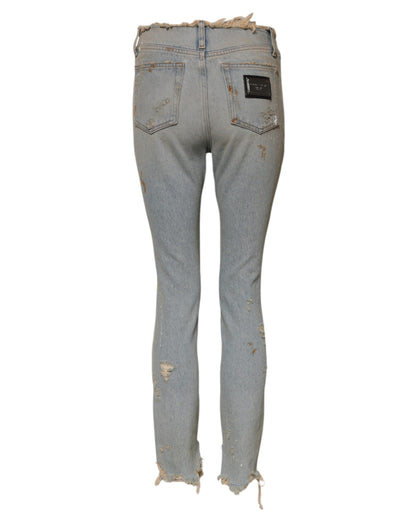 Dolce & Gabbana 9 To 5 Women's Skinny High Rise Stretch Denim Cotton Jeans - Light Blue
