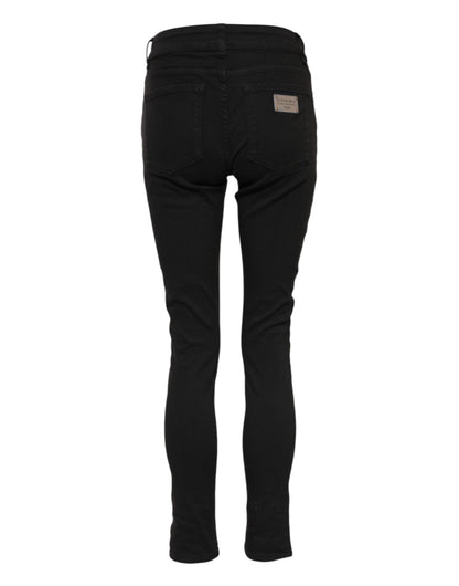 Dolce & Gabbana Women's Skinny Mid Rise Stretch Denim Cotton Jeans - Black
