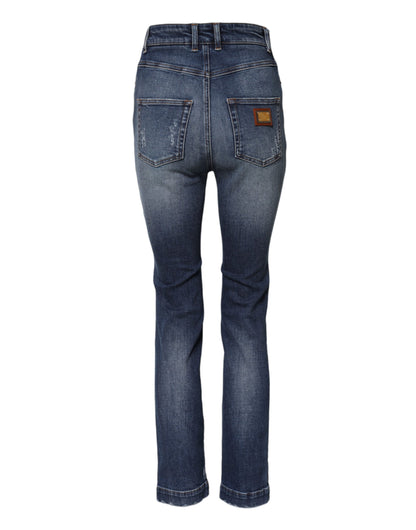 Dolce & Gabbana Women's Skinny Regular Fit High Rise Stretch Denim Cotton & Rhinestone Jeans - Blue