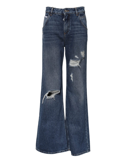 Dolce & Gabbana Women's Wide High Rise Denim Cotton Jeans - Blue