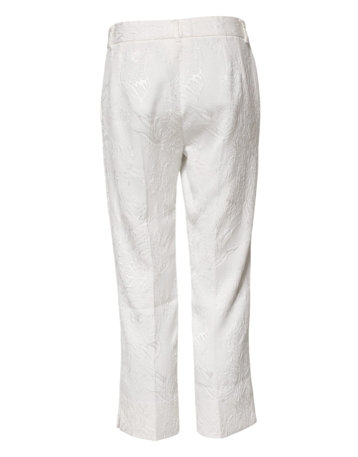 Dolce & Gabbana Women's Regular Fit Cropped Mid Rise Stretch Viscose Cotton Jeans - White Floral Jacquard