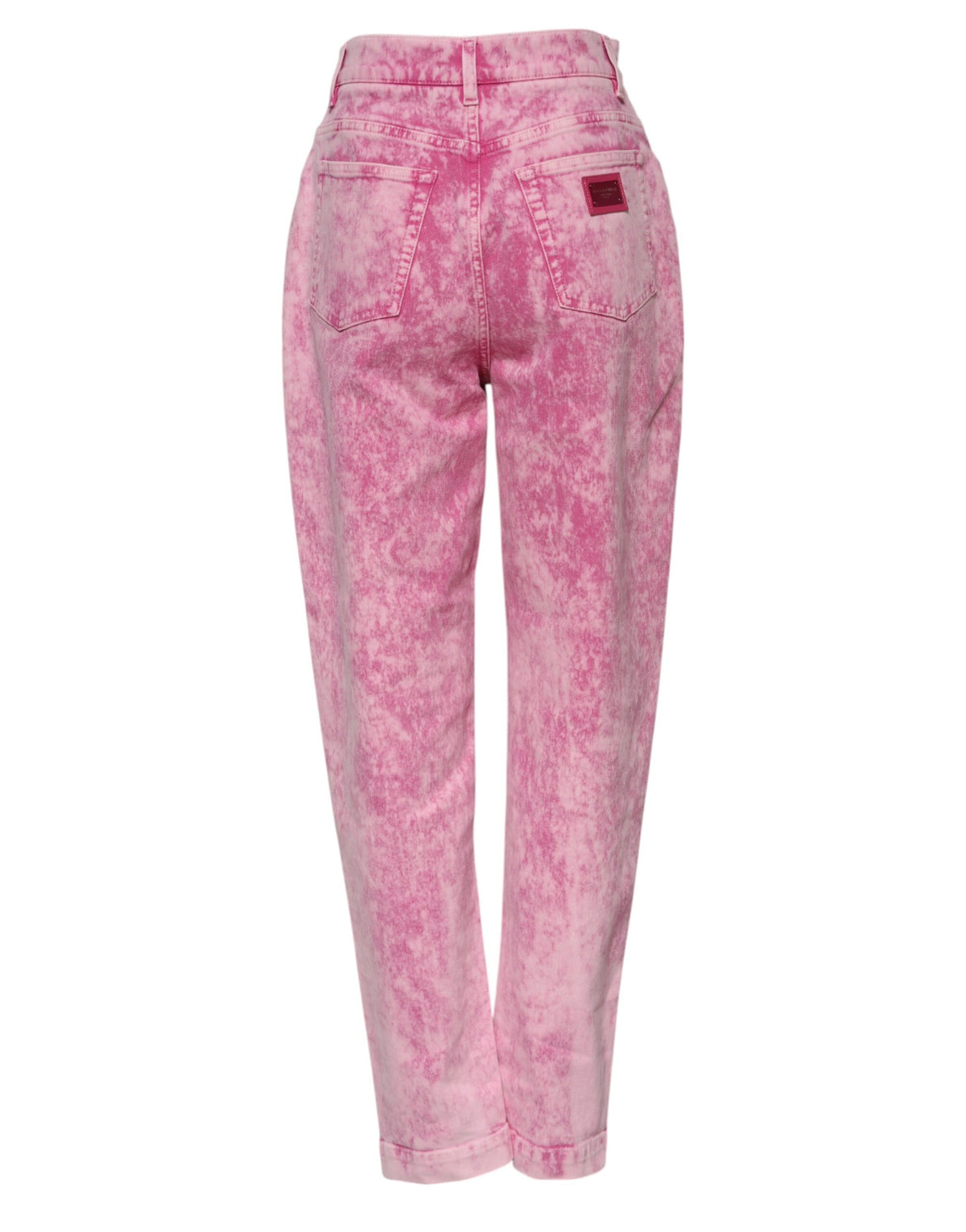 Dolce & Gabbana Women's Tapered Leg High Rise Stretch Denim Cotton Jeans - Pink Patterned Tie Dye