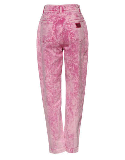 Dolce & Gabbana Women's Tapered Leg High Rise Stretch Denim Cotton Jeans - Pink Patterned Tie Dye