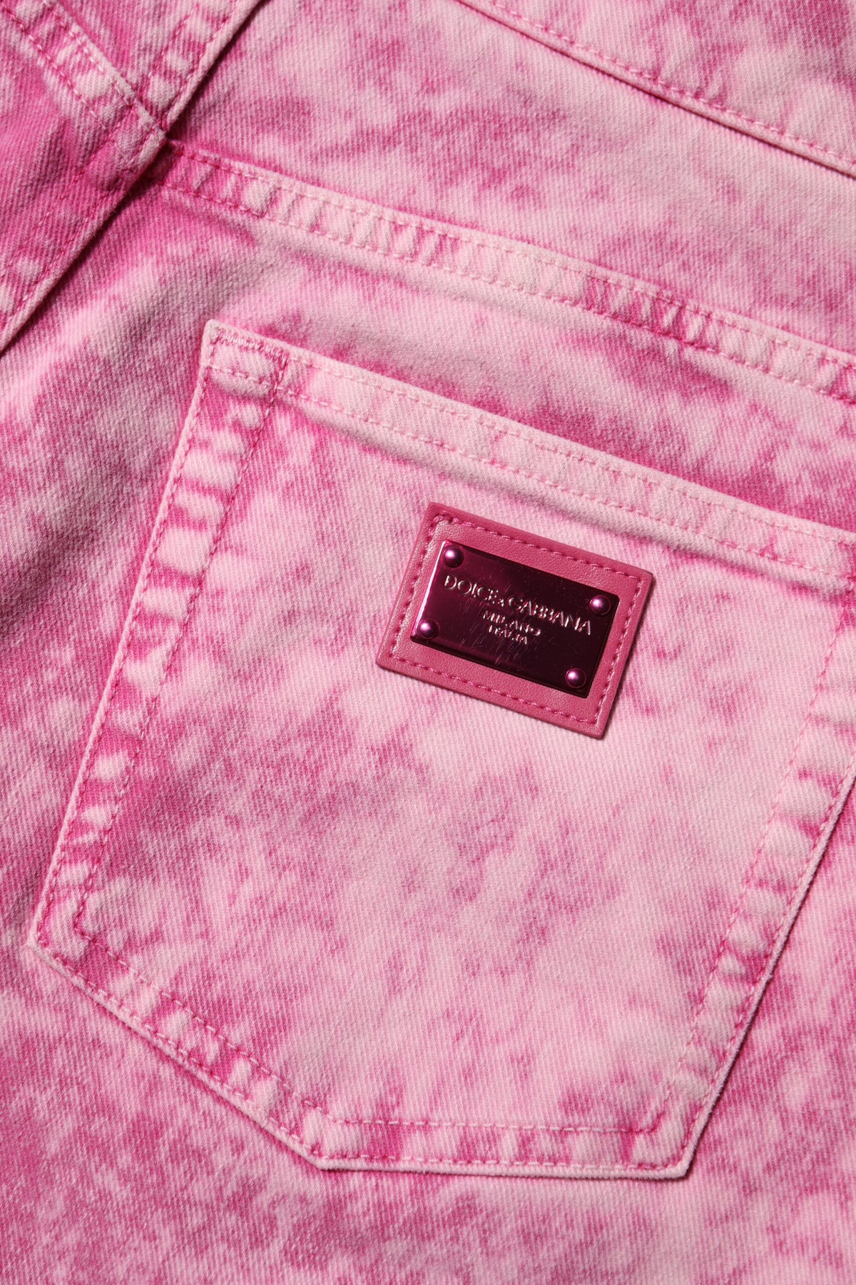 Dolce & Gabbana Women's Tapered Leg High Rise Stretch Denim Cotton Jeans - Pink Patterned Tie Dye