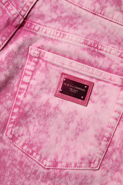 Dolce & Gabbana Women's Tapered Leg High Rise Stretch Denim Cotton Jeans - Pink Patterned Tie Dye