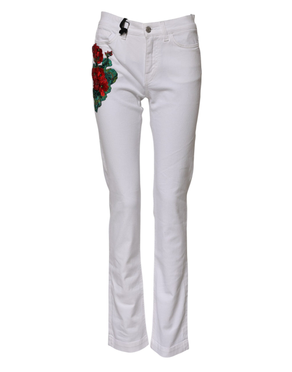 Dolce & Gabbana Women's Flared Mid Rise Stretch Denim Cotton Jeans - White Floral